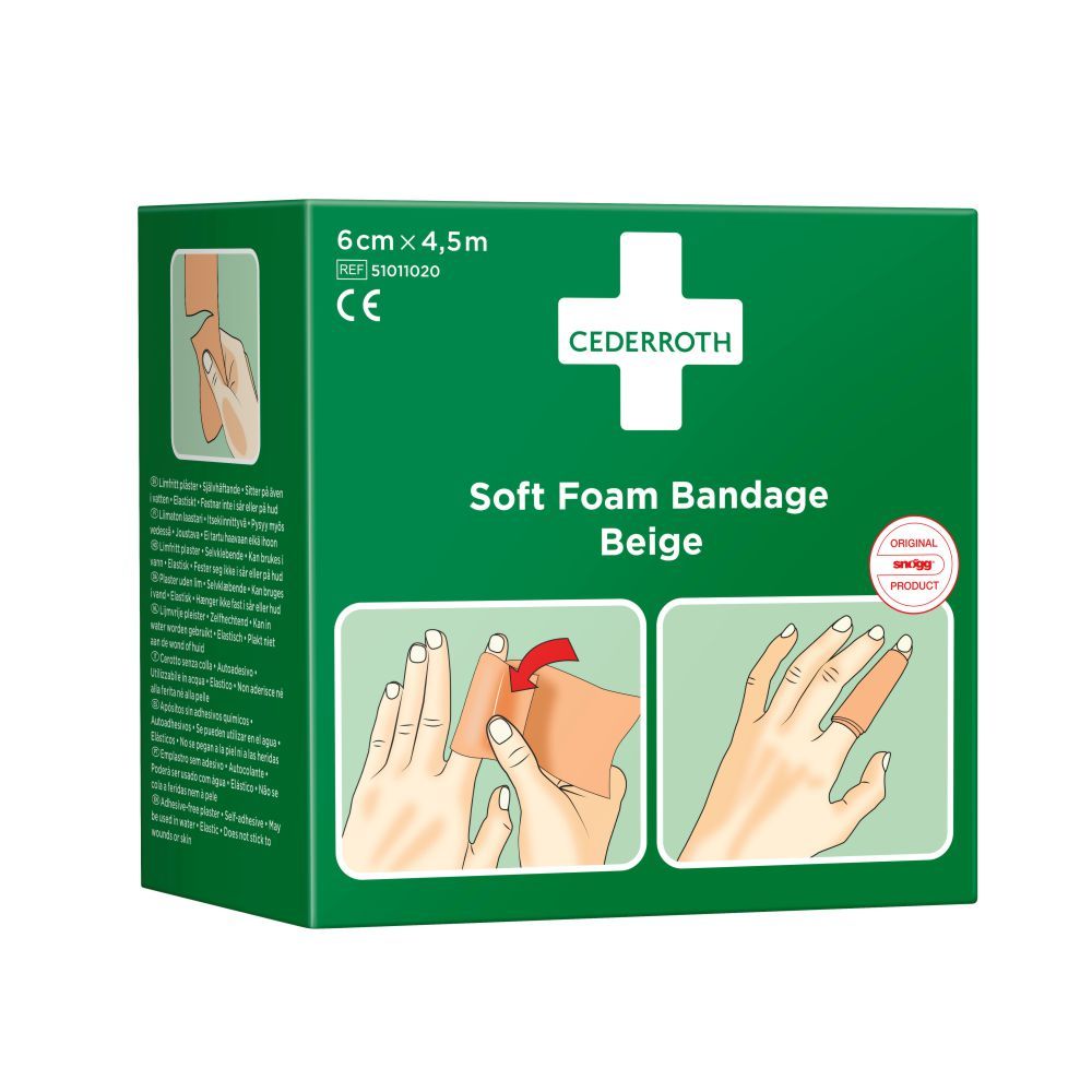 Cederroth Soft Foam Bandage 6cm x 4,5m Beige - Comfortabel en Zelfklevend Wondverband