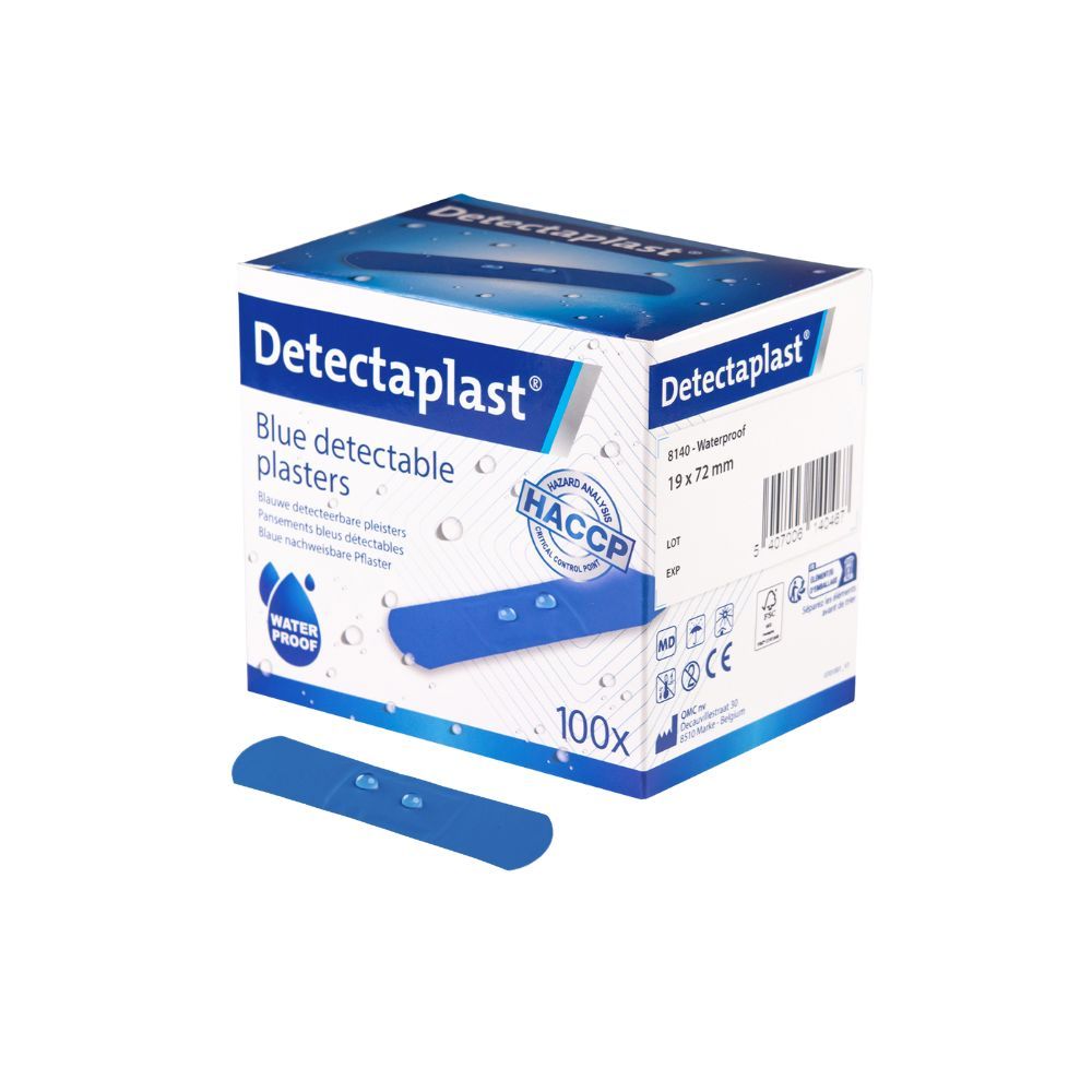 Detecteerbare Pleisters PE 19 x 72 mm - Blauw, Waterproof, 100 Stuks