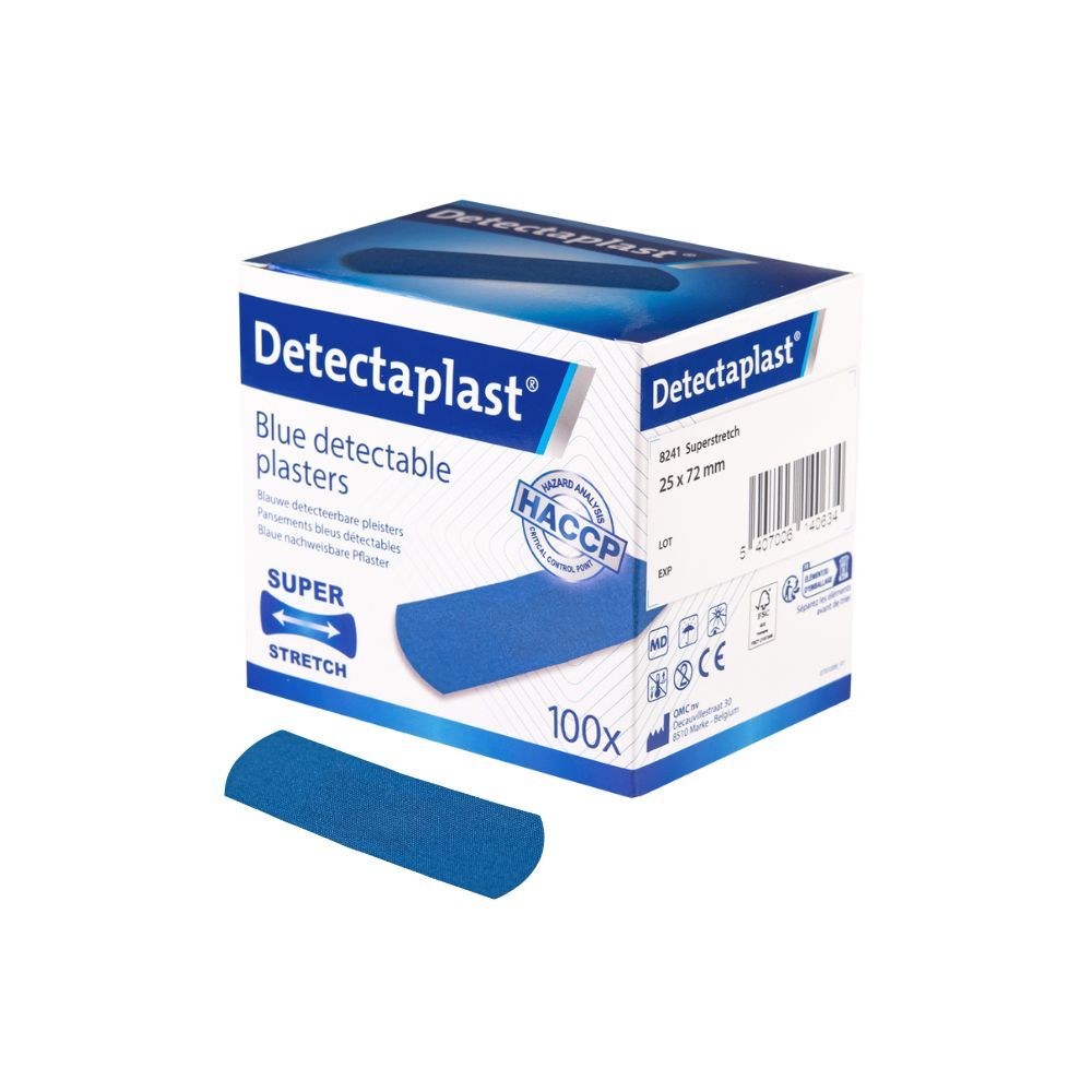 Detecteerbare Textielpleisters 25x72mm - Blauw (100 stuks)
