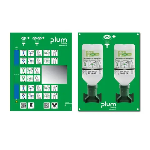 Plum Oogdouche Station 2 x 500 ml 0.9% met Spiegel - Directe Hulp bij Oogcontact